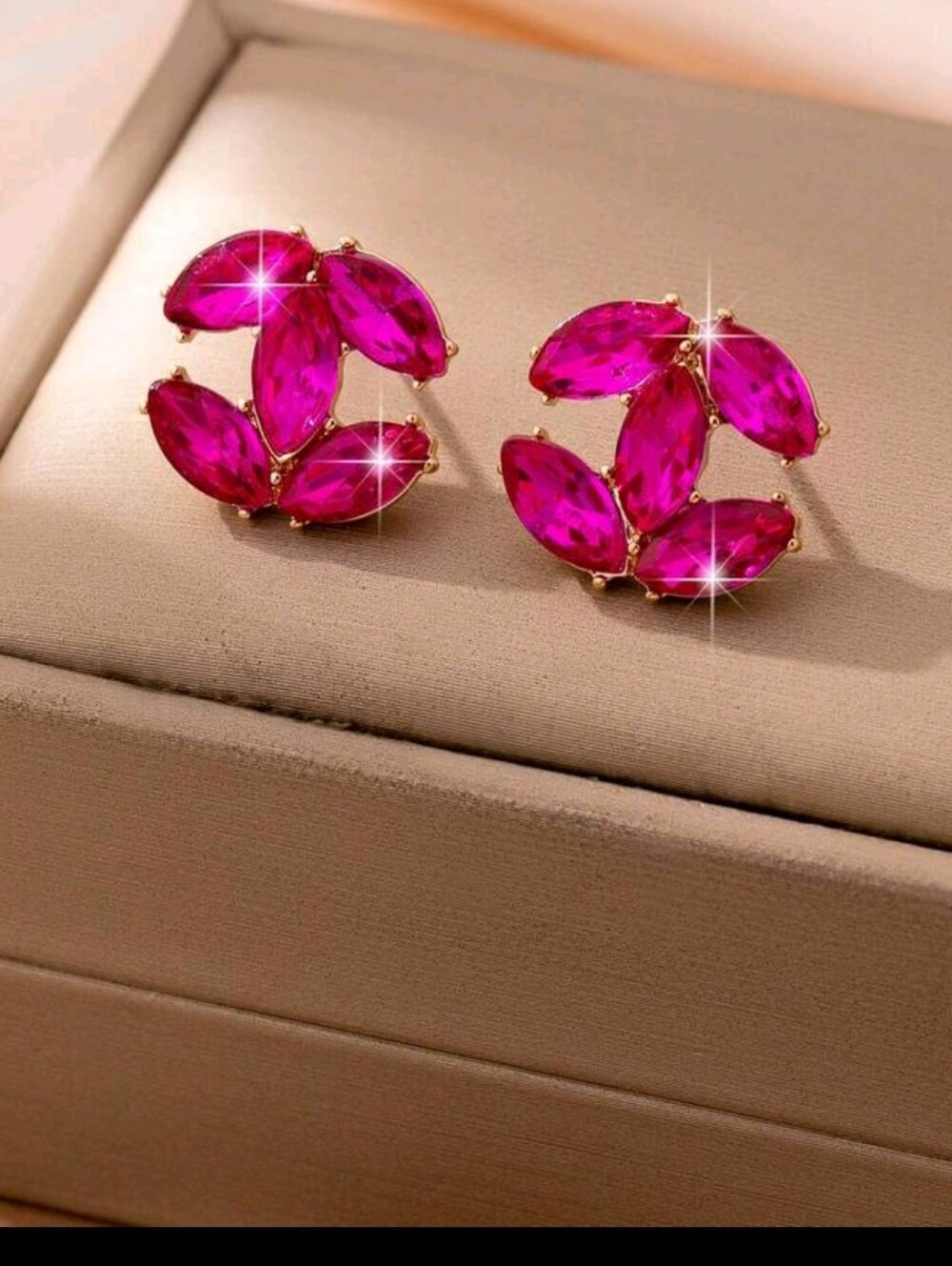 Pink Crystal Fashion CC Stud Earrings - Picture 3 of 3